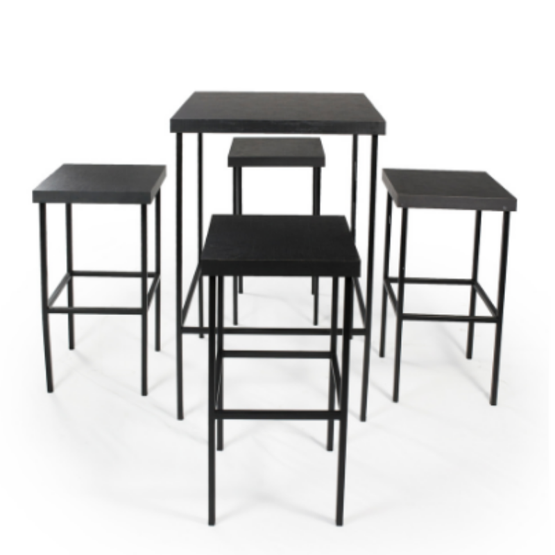 BISTRÔ FERRO ALTA QUADRADA COM BAQUETA ALTA QUADRADA COM TAMPO DE MADEIRA