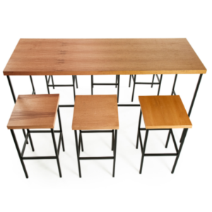 BISTRÔ COMUNITARIO COM TAPO MADEIRA E BANQUETA ALTA FERRO