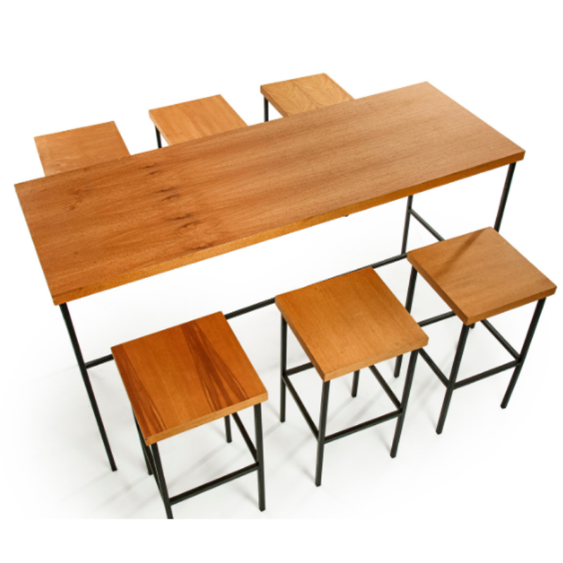 BISTRÔ COMUNITARIO COM TAPO MADEIRA E BANQUETA ALTA FERRO - Imagem 2