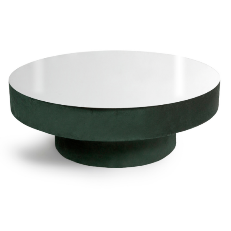 MESA DE CENTRO BAIXA REVESTIDA COM TAMPO DE ESPELHO